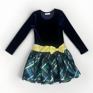 Bonnie Jean Dress Girls Sz 4-5 Holiday Christmas Drop Waist Blue Velvet Plaid - Picture 1 of 8