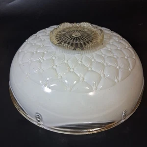 Antique Art Deco Quilted Cream White Glass Ceiling Light Cover Shade Flush mount - Picture 1 of 5