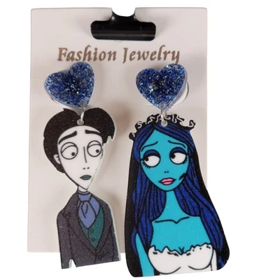 Pendiente Cadáver Novia Victor Emily Azul Brillo Corazón Cuelga Moda Joyería 2.5" Foto 1 de 4