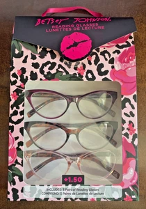 Betsey Johnson Reading Glasses +1.50 Readers 3 Pack  Catseye - Picture 1 of 3
