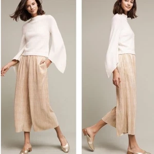 Elevenses Anthro Gold Metallic Gilded Plissee Culotte Hose M Cropped Wide Leg - Bild 1 von 9