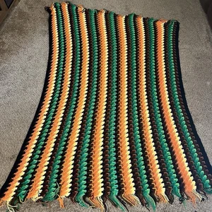 Gehäkelte afghanische handgefertigte Retro grün orange braun Schoß Decke Überwurf 75" x 48" - Bild 1 von 6