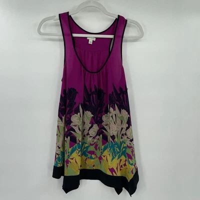 Women's Odille Silk Floral Border Print Magenta Purple Tank Top 4 - Image 1 of 4