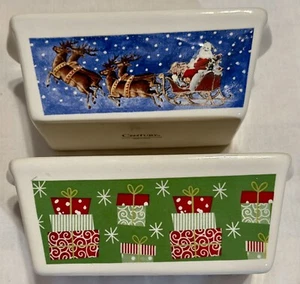 Paar Vintage Century Steinzeug Mini Laib Backform Weihnachten Motiv 5" x 3" - Bild 1 von 5