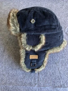 Barts Kamikaze Blue Bomber Hat Ribbed Trapper Pilot Beanie Corduroy Sz L XL VGC - Picture 1 of 19