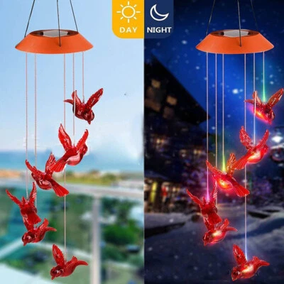 Solar Wind Chimes Lights LED Color Changing Hanging Birds Lamp Garden Home Decor - Image 1 of 4