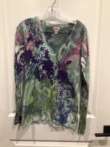 NWOT Mossimo Supply Co. women large sweater pink purple green blue flowers * - Picture 1 of 4