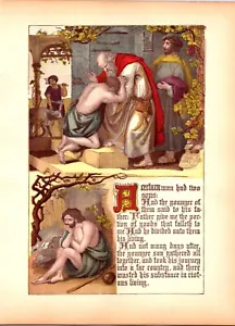 Engraving Illustration Artwork Prodigal Son Wasted Substance 1891 Bible - Imagen 1 de 1