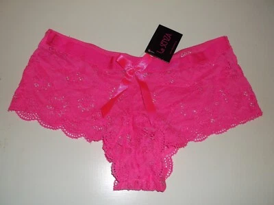 Nuevo con etiquetas Pantalones Cortos La Senza 10 12 14 Rosa Neón Encaje Satinado Lazo Foto 1 de 4