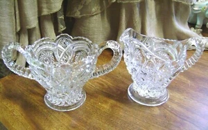 BRILLIANT ELEGANT IMPERIAL IG HEAVY CUT PRESSED OPEN SUGAR AND CREAMER  SET - Picture 1 of 10