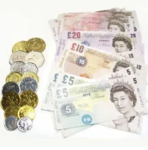 Childrens Replica Pretend Toy Fake UK £ Money Cash Notes Coins Role Play Shops - Picture 1 of 3