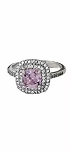 Moissanite Sterling 925 Ring Cocktail Pink Solitaire Halo Setting Jewelry Gift - Picture 1 of 3