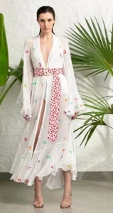$650 Rococo Sand Dara Cape white w/ bell sleeves sequence belt beach cover up - Picture 1 of 8