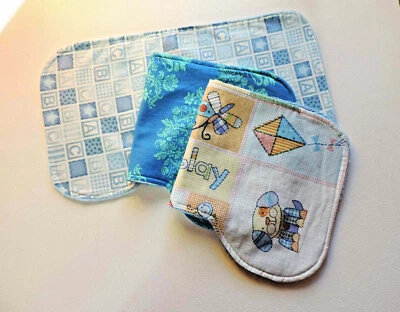 Paños hechos a mano para bebé niño eructos/regalo para baby shower.  Juego de 3.  Foto 1 de 4