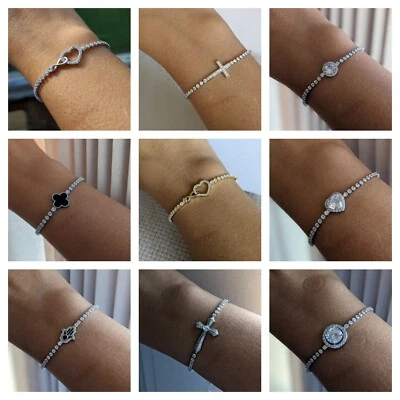 Rhodium Plated Adjustable Ball Bead Slider Bracelet Chain Link Tarnish Resistant - Image 1 of 4