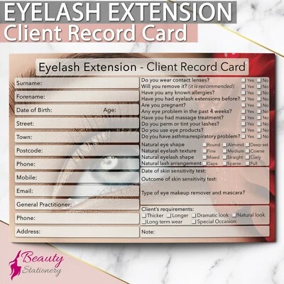 BEAUTY STATIONERY Extension Ciglia Client Record Card NUOVO - PREMIUM Trattamento Consultazione A6