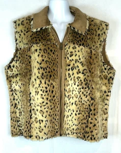 Women's Faux Fur & Suede Reversible Jaguar Animal Print Brown Black Vest Size XL - Picture 1 of 11