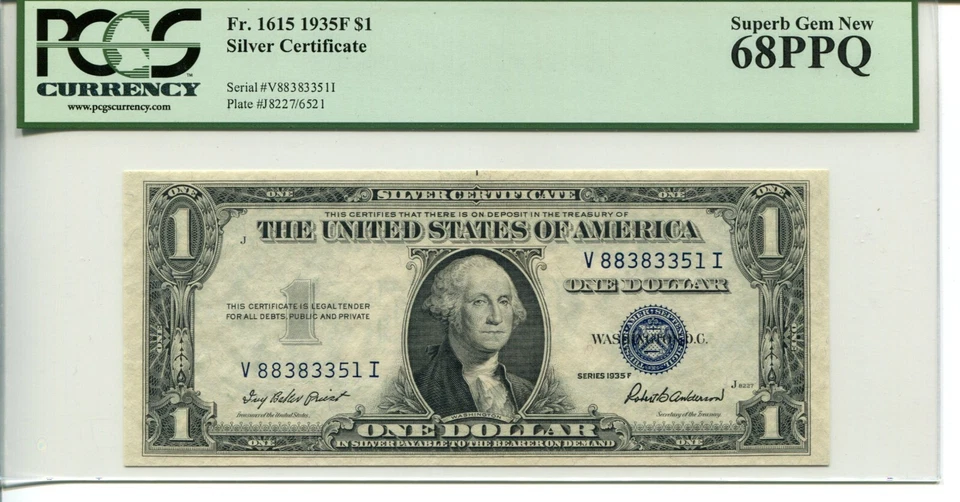 FR 1615 1935F $1 Star Silver Certificate 68 PPQ SUPERB GEM NEW - Image 1 of 2