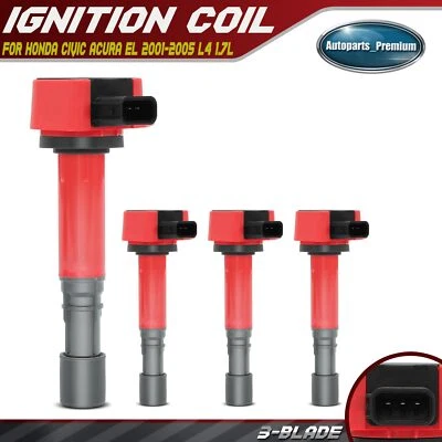 Bobina de encendido roja 4 piezas para Honda Civic Acura EL 2001 2002 2003 2004 2005 L4 1,7 L Foto 1 de 4