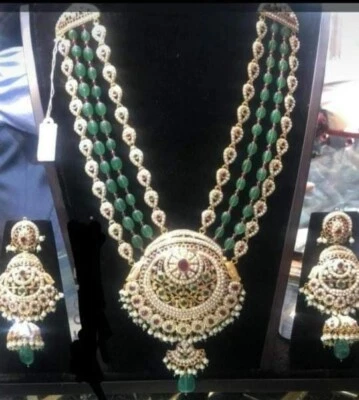 Juego de aretes largos Rani Haar con Jadau Jumkha par boda novia Foto 1 de 4