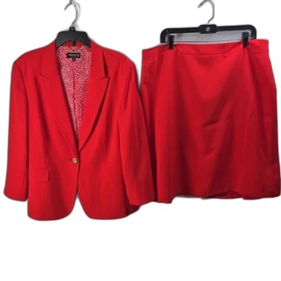John Meyer Womens Red 2 Pc Blazer Skirt Suit Sz 18 Career Business Professional - Image 1 of 4