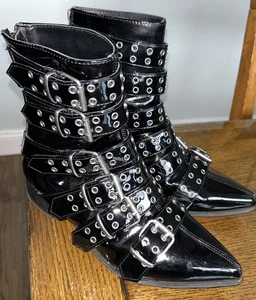 Wicked Warlock 70 Multi Strap Winklepicker Stiefeletten Herren 6 Lack NY DEMONIA - Bild 1 von 7