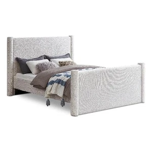 Meridian Furniture Elias Cream Boucle Fabric Full Bed - Picture 1 of 9
