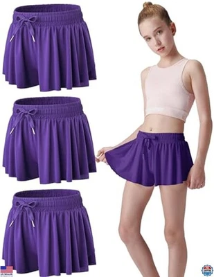 3 Pack Girls Flowy Shorts with Spandex Liner 2-in-1 Butterfly Skirts - Image 1 of 4