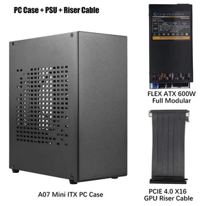 Mini ITX Computer Case with PCIE 4.0 X16 GPU Riser Cable and Flex ATX PSU 600W - Picture 1 of 19