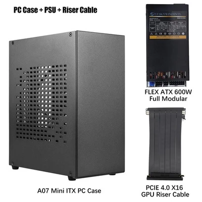 Mini ITX Computer Case with PCIE 4.0 X16 GPU Riser Cable and Flex ATX PSU 600W - Image 1 of 4