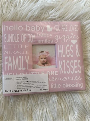 Álbum de recortes con recuerdos de fotos de bebé niña rosa bonita NUEVO 8”x8” ampliable Foto 1 de 4