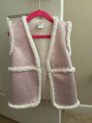 Gymboree White Faux Fur Pink Sparkle Vest Girls M 7-8 - Image 1 of 3