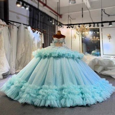Роскошный с плеча Quinceanera платья оборки кружева аппликации Vestidos 15 - Изображение 1 из 4