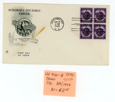 US Cover Scott # 940 - FDC Cover - Washington, DC - 5/9/1946 - CV=$12   (8-C252) - Image 1 of 4