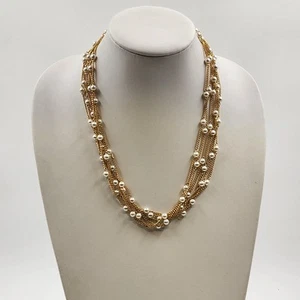 Collar en Tono Dorado Multi Cadenas con Perlas Imitadas Doble Hilo 11" Cierre de Caja - Imagen 1 de 10
