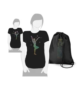 Cheerleader Turnbeutel + T-Shirt Set Glitzer Aufdruck Cheer Cheerleading  - Bild 1 von 4