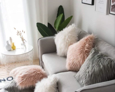 Home Decor Faux Fur Cushion Cover Pillowcase Furry Pillow Cushion Cover UK - Image 1 of 4