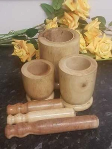 HD WOODEN PESTLE MORTAR SETS NATURAL HERB SPICE CHUTNEY GRINDER CRUSHER GRINDING - Picture 1 of 7