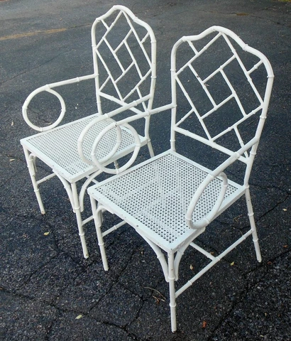 Vtg Pr IRON Chinese Chippendale ARM Chairs Faux Bamboo Hollywood Regency Cover