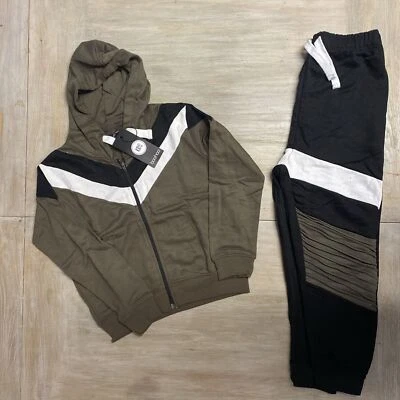Kids Tracksuit Khaki Boohoo 9/10 Years Fitted Boys Zip Hoodie & Jogger RRP £50