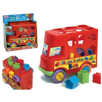 UNIBOS SHAPE SORTER Red BUS push along Baby and Toddler sorting Toy NEW