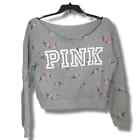 Pink Victoria's Secret Gray Scoop Neck Cropped Sweatshirt Gray Pink Roses size M