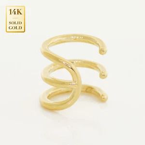 14K REAL Solid Gold Triple Hoop Minimalist Ear Cuff Ring, Golden Cartilage Helix - Picture 1 of 3