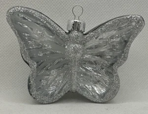 Blown Mercury Glass Silver Butterfly Glitter Ornament B182 - Picture 1 of 4