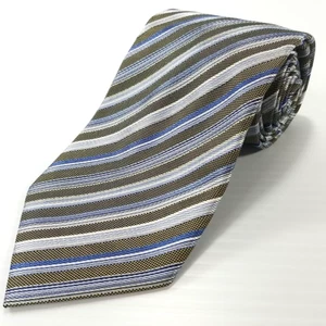 Colours by Alexander Julian Luxury Tie Gold Blue Striped Necktie Hand Made - Picture 1 of 8