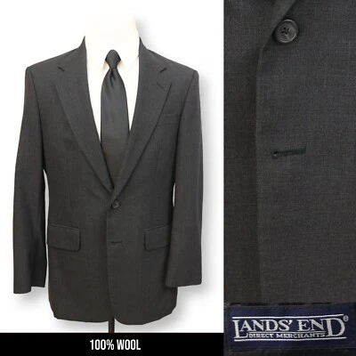 LANDS END mens solid charcoal gray 100% WOOL sport coat suit jacket blazer 38R - Image 1 of 4