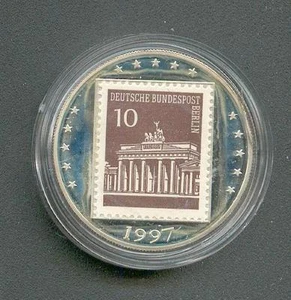 Alemania - Puerta de Brandenburgo Con Sello de Correos 1997 Plata Pp Piedfort - Picture 1 of 2