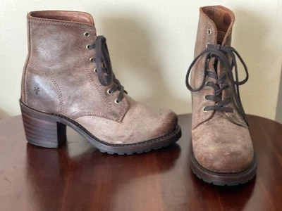 Botas con cordones Frye Sabrina talla 6M para mujer marrón cuero rústico moto de combate 🇺🇸 Foto 1 de 4