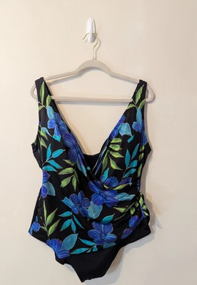 Traje de baño floral azul de una pieza talla grande de colección talla grande talla 24W  Foto 1 de 4