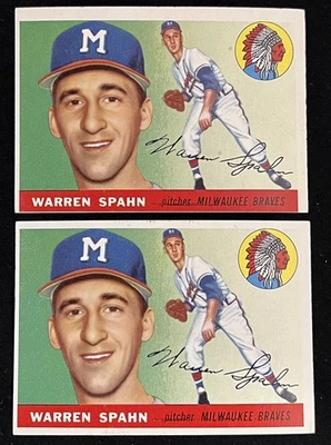 1955 Topps #31 Warren Spahn lote de 2 tarjetas en muy buen estado+ a ex BV ¡500 $! Foto 1 de 2